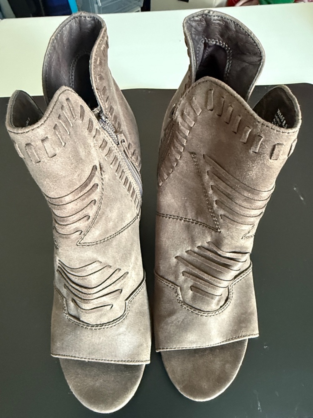 new directions Taupe Cutout Suede Open-Toe Ankle Booties